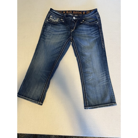 Rock Revival Jeans Womens Sz 29 Sora Easy Capri Bedazzled Blue American Denim - Picture 1 of 11